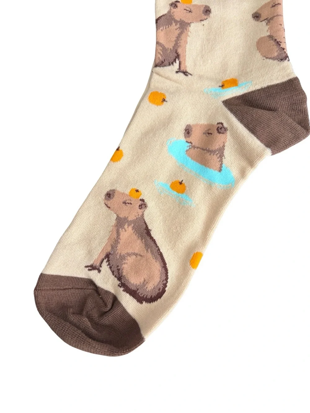 Capybara Novelty Crew Socks Cream Brown